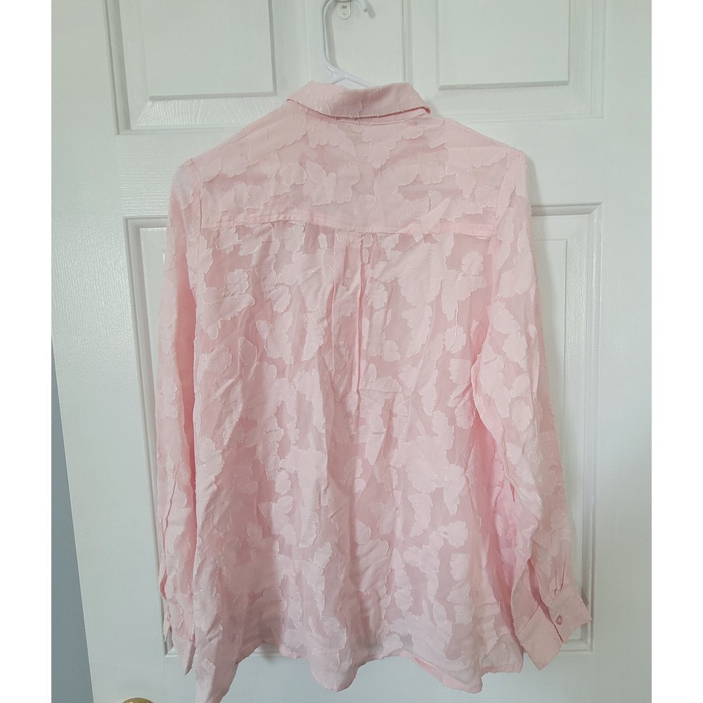 En Creme Sheer Chiffon Button Down Long Sleeve Blouse Women's Size Small Pink - Picture 3 of 8